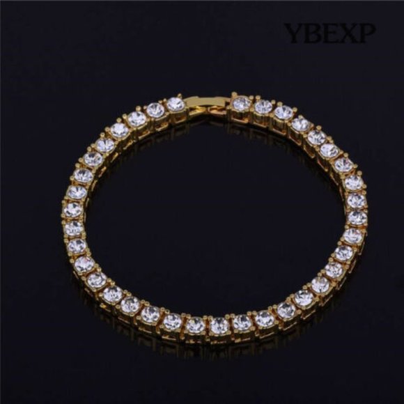 Men's 1 Row GOLD 5mm Lab Diamond Tennis Bracelet - Picture 4 of 8